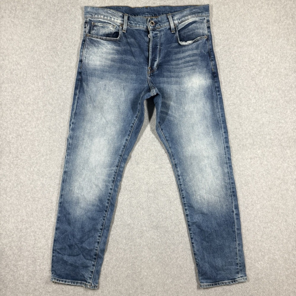 G-Star Raw 3301 Regular Tapered Jeans Mens 32x30 Crazy Wash Stretch Button Fly